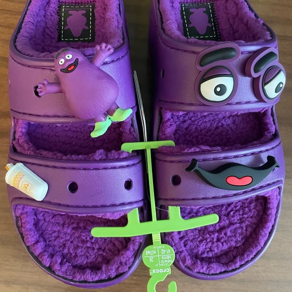 *FIRM* New McDonalds X Crocs Grimace Cozzzy Sandal Slides M 8 W 10 & L/XL Socks - Picture 3 of 8
